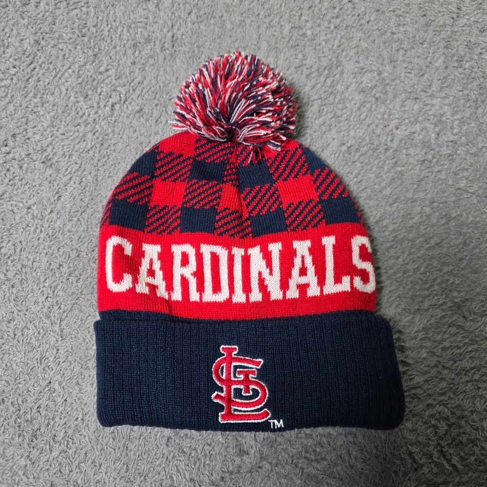 MLB Unisex OSFM St. Louis Cardinals Beanie Navy Red Plaid Pom Knit Hat
